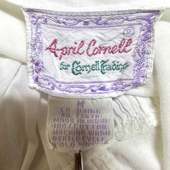 APRIL CORNELL Vintage White 100% Cotton Nightgown Dress Long Sleeve Floral Sz M - Picture 9 of 9